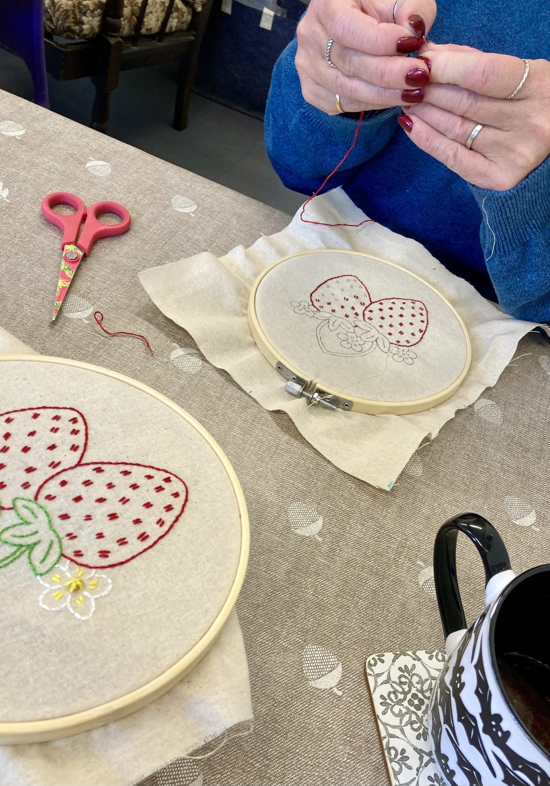 Strawberry beg emb workshop Lucy Mills